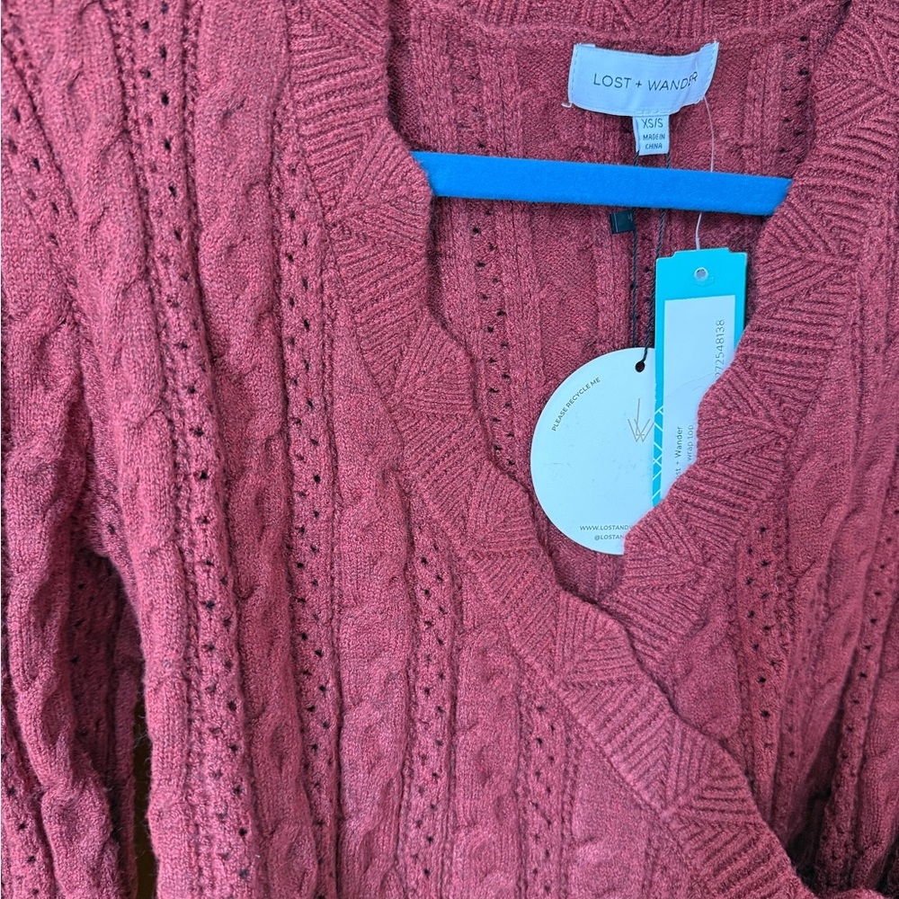 Lost + Wander Burgundy Cable Knit Sweater - Picture 2 of 5